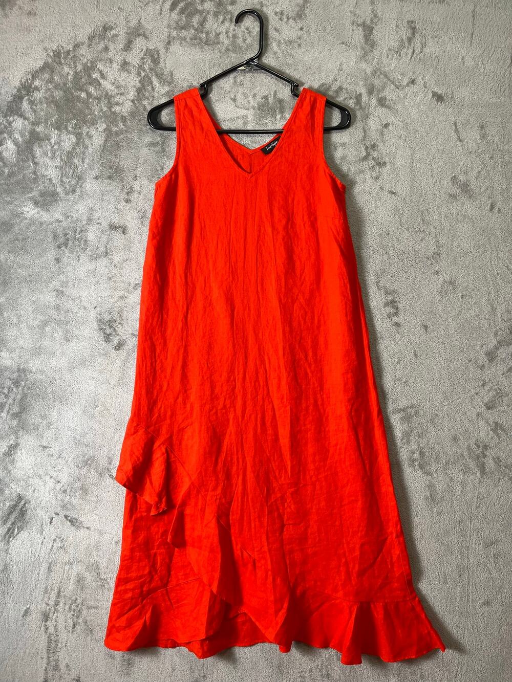 Lord + Taylor 100% Linen Sleeveless Shift Dress Bright Red Orange Flowy Size XS